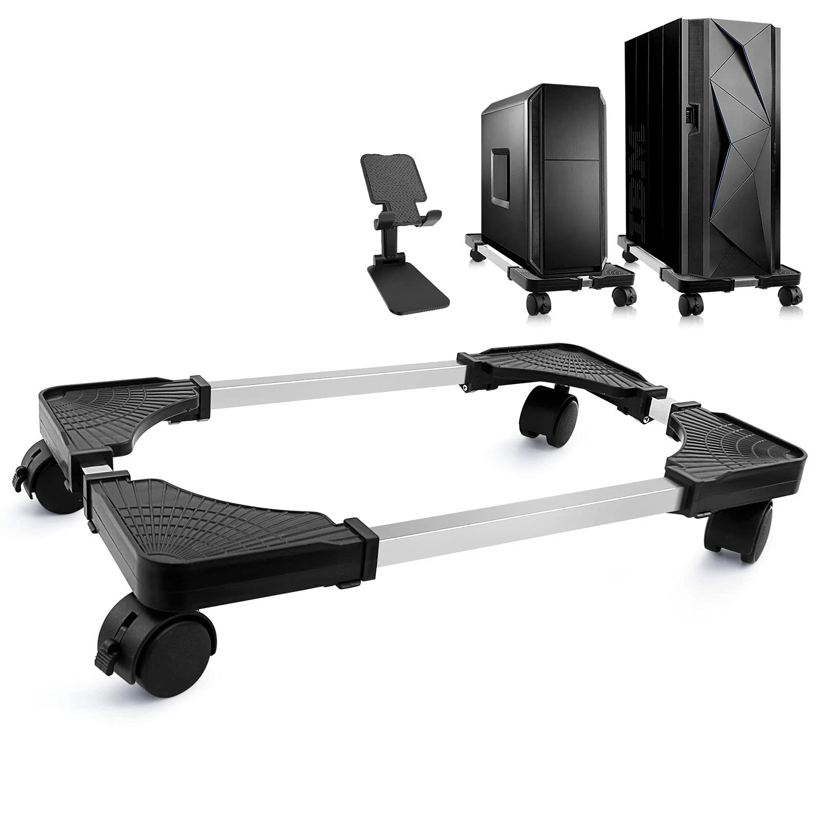 Computer Tower Stand, PC Stand, Adjustable Mobile CPU Stand with Rolling Whee...