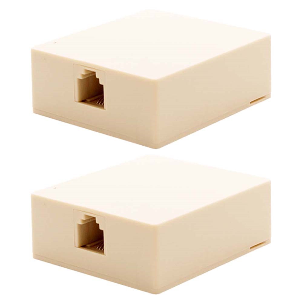 2 Pcs 1-Port RJ11 6P4C Jack Telephone Phone Line Wall Surface Mount Box Ivory