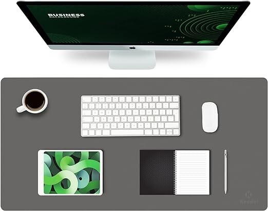 K KNODEL Leather Desk Mat, Large Office Desk Pad, Computer Desk Mat, GREY