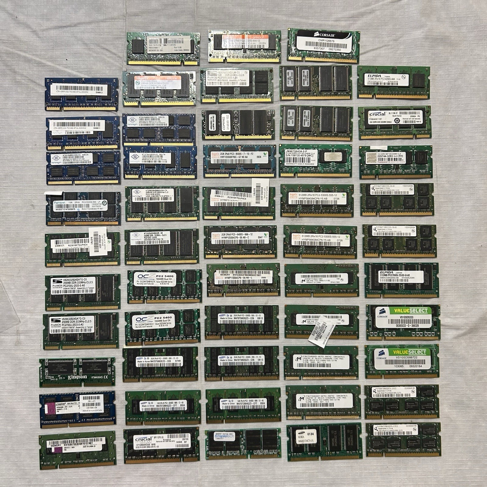 Lot of 53 Mixed Laptop Ram Memory From 256Mb to 4GB Hynix Samsung Kingston