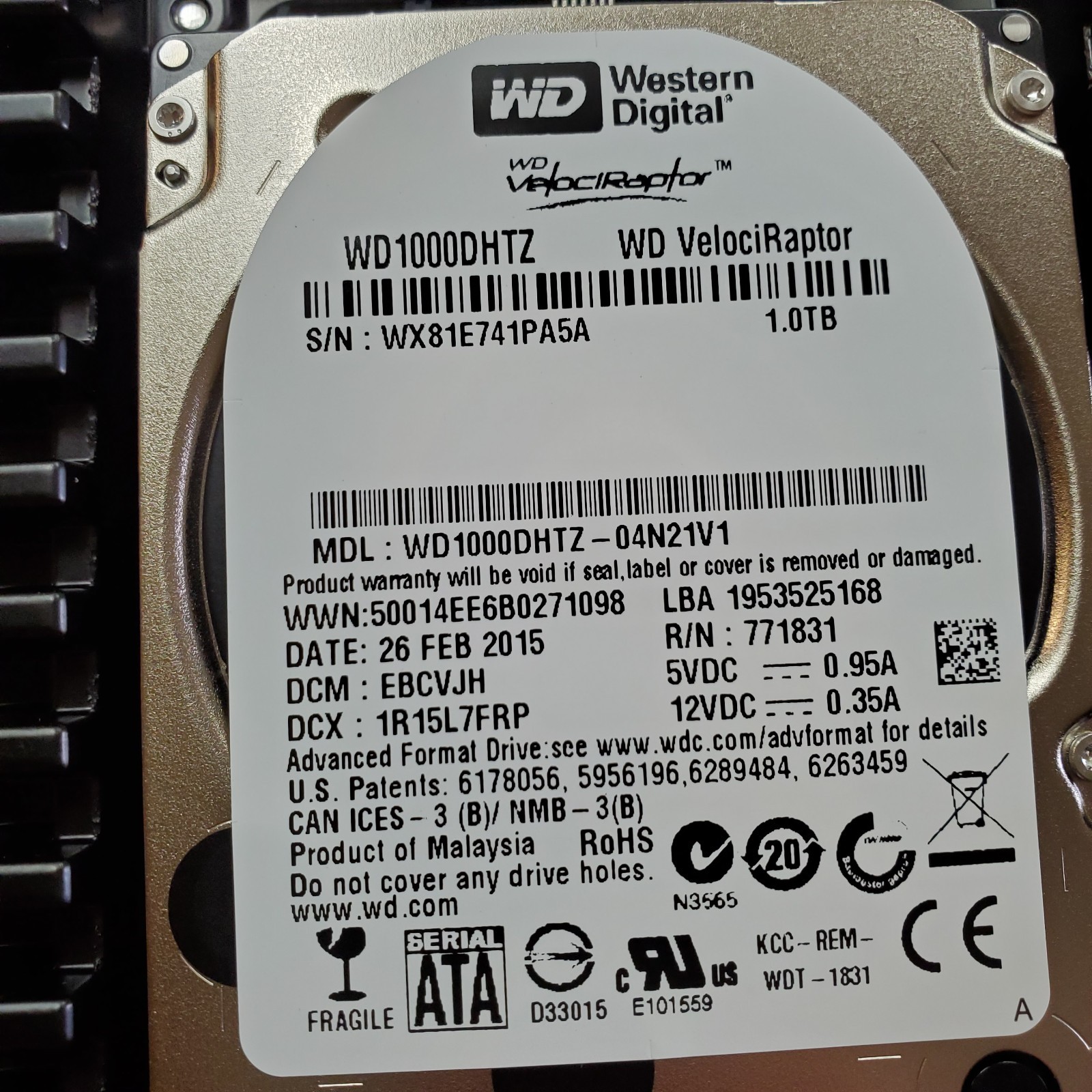 NOS Western Digital VelociRaptor 1TB,Internal,10000 RPM,3.5 inch (WD1000DHTZ)...
