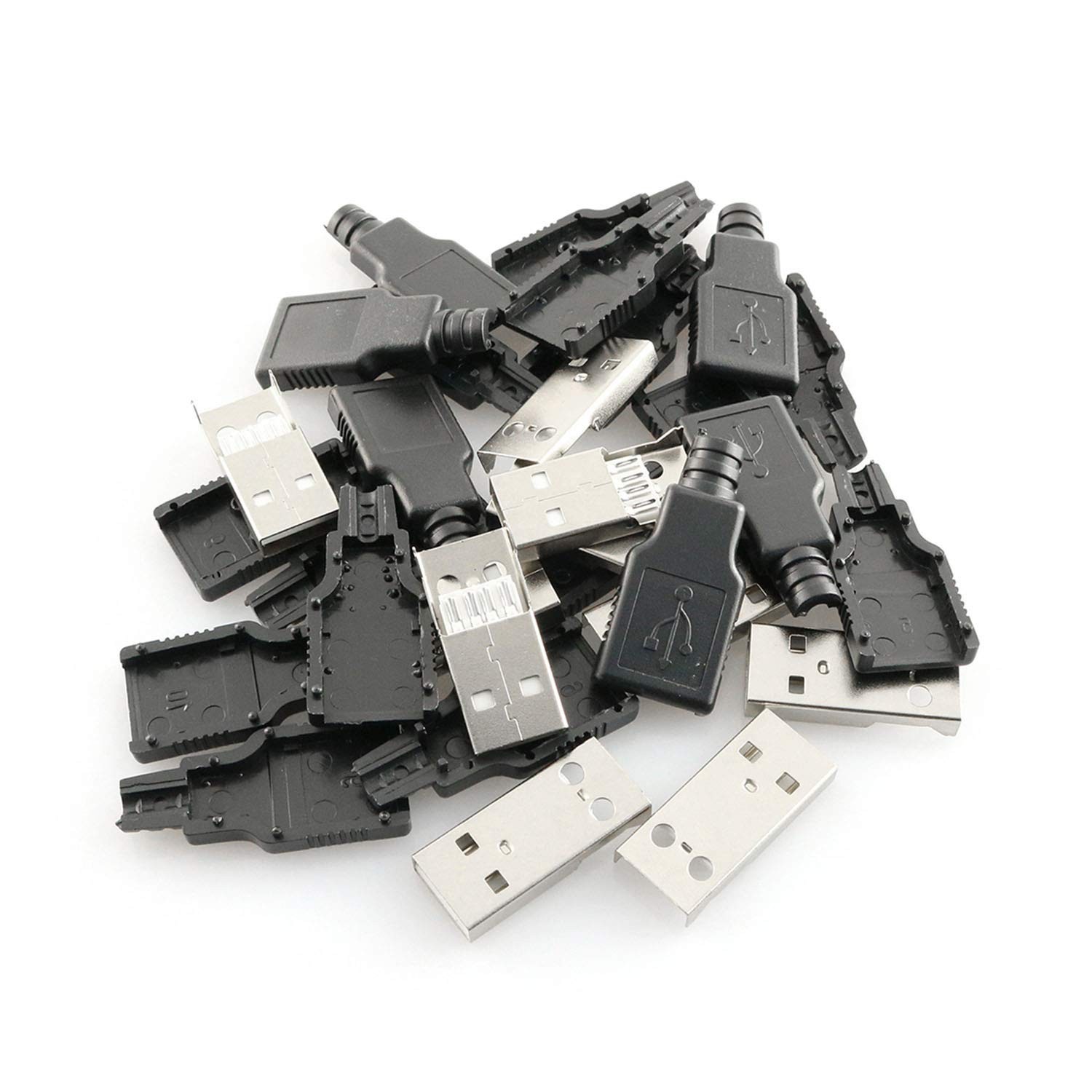 10PCS USB 2.0 Connector A Type Male 4 Pin Plug with Black Cover Set