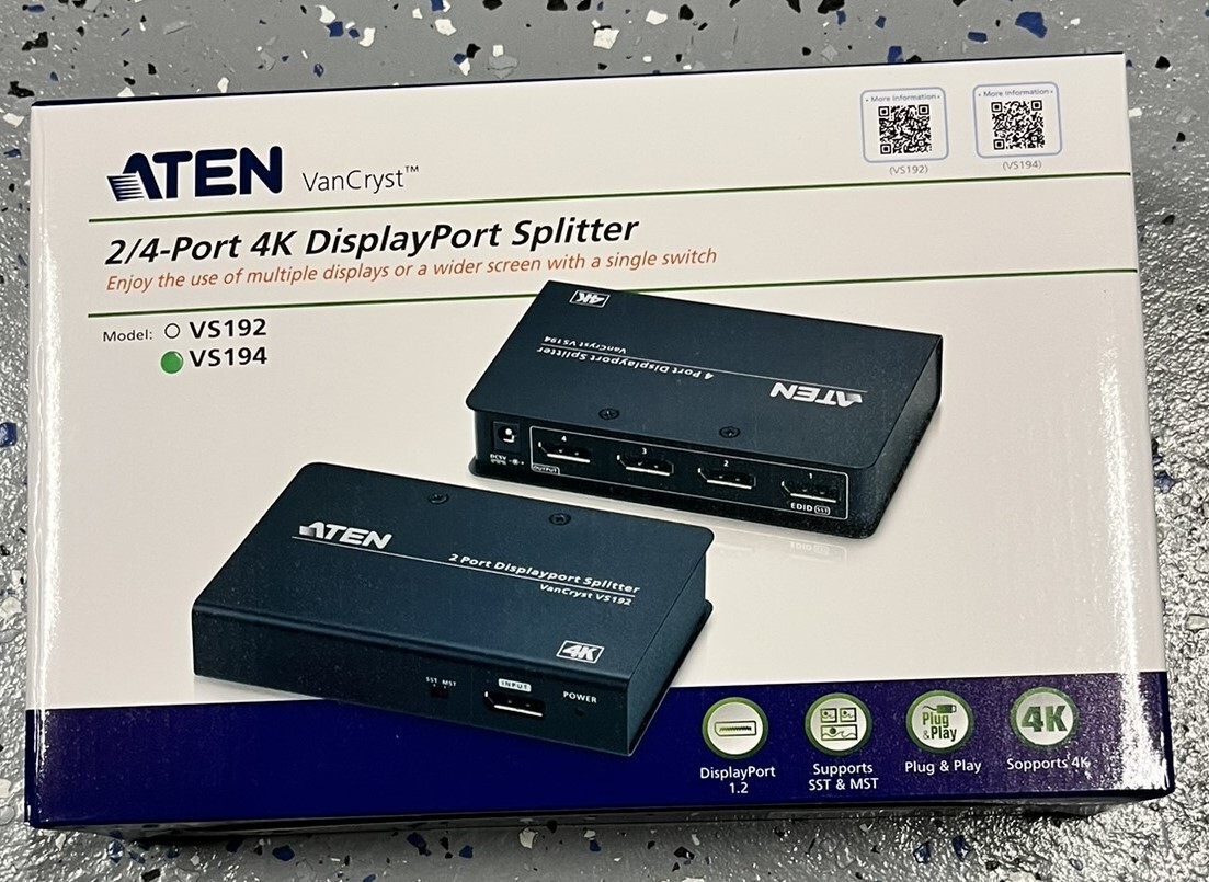 ATEN VanCryst VS194 4-Port 4K DisplayPort Splitter-TAA Compliant  |  NEW