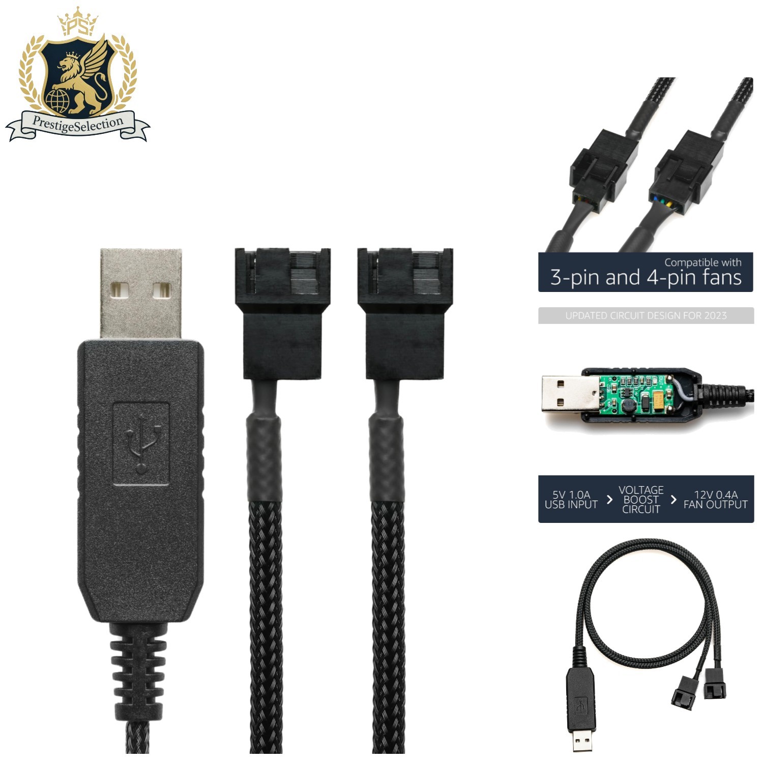 CRJ 12V USB Power Adapter Cable for Dual PC Fans - 24-inch Braided Solution