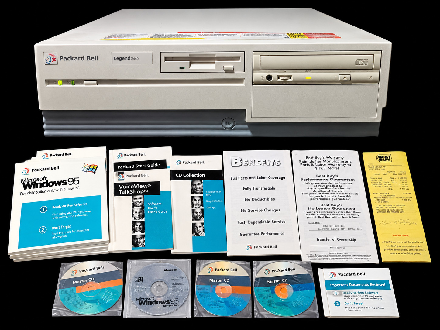 VINTAGE PACKARD BELL LEGEND 2440 (PB600)-INTEL PENTIUM 75MHz-Manual/Receipt