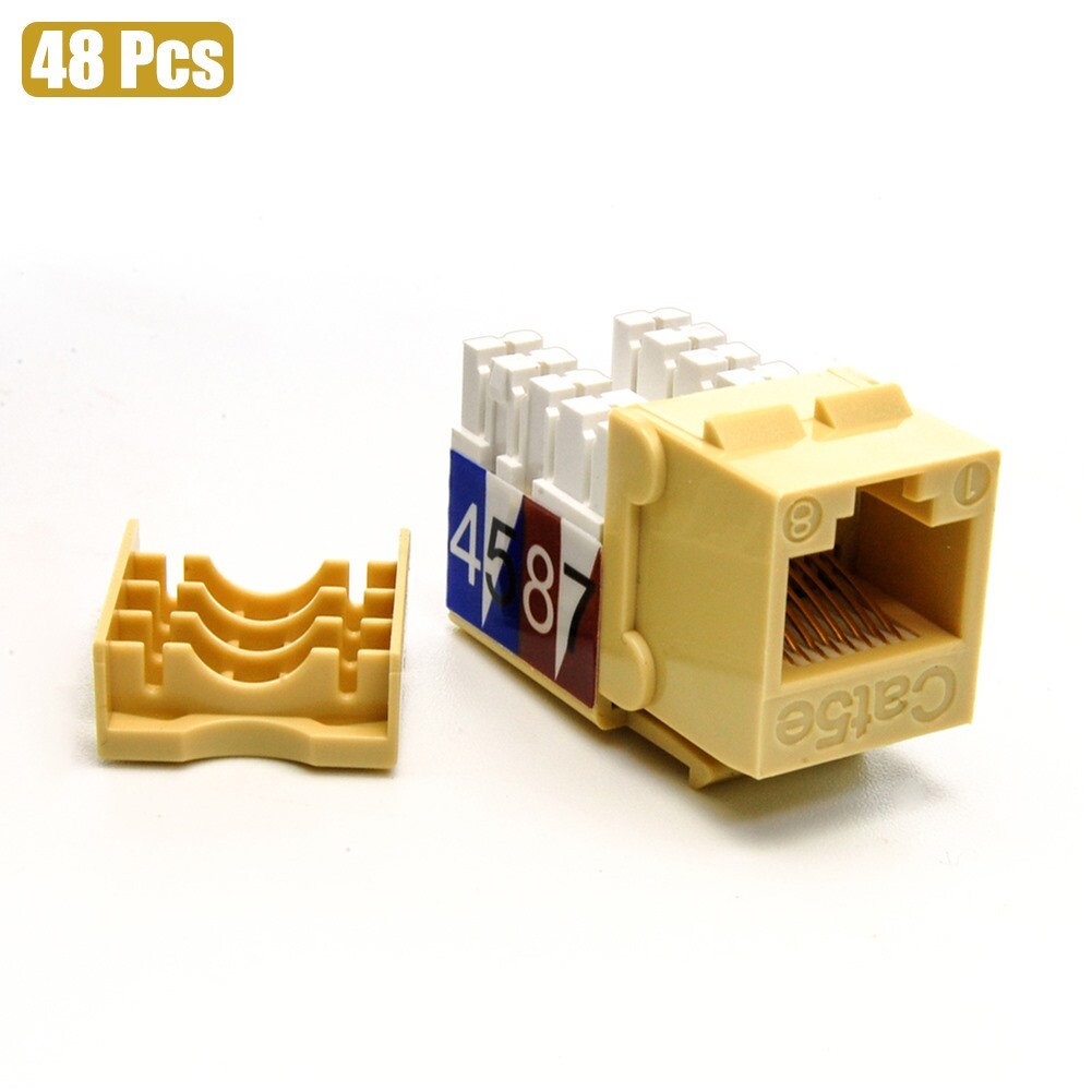 48Pcs Cat5E RJ45 Ethernet LAN Network Keystone Jack 110 Punch Down Snap-in Ivory
