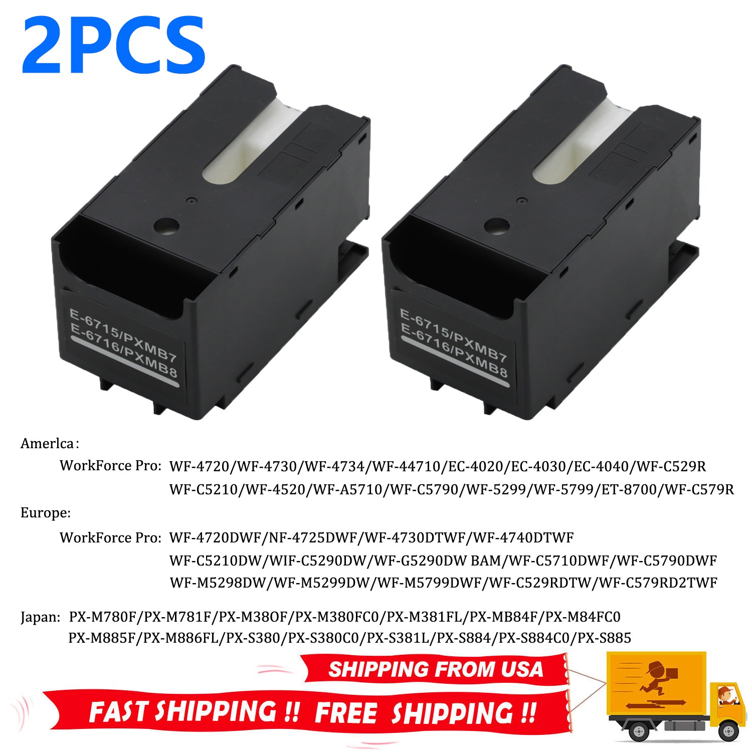 2PCS For Epson T6715 T6716 Ink Maintenance Box for Workforce Pro WF-4720DWF