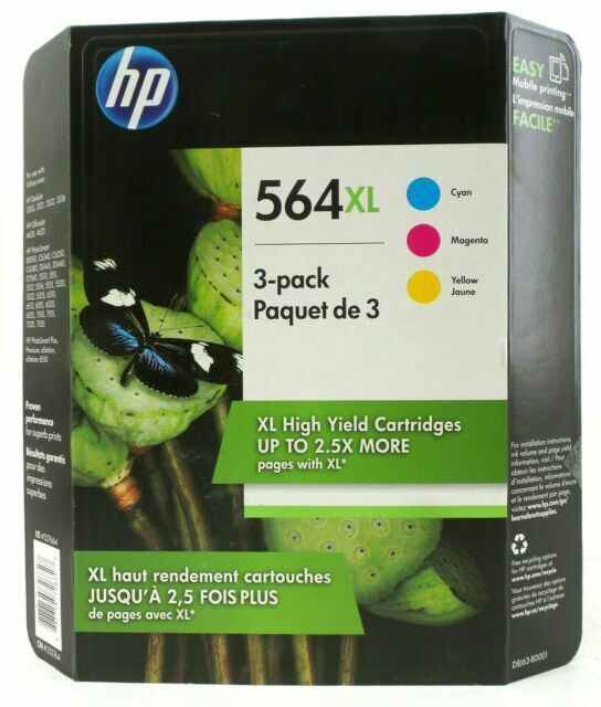 3-Pack Genuine HP 564XL Cyan Magenta Yellow Ink Cartridges ~ NEW 10/2019