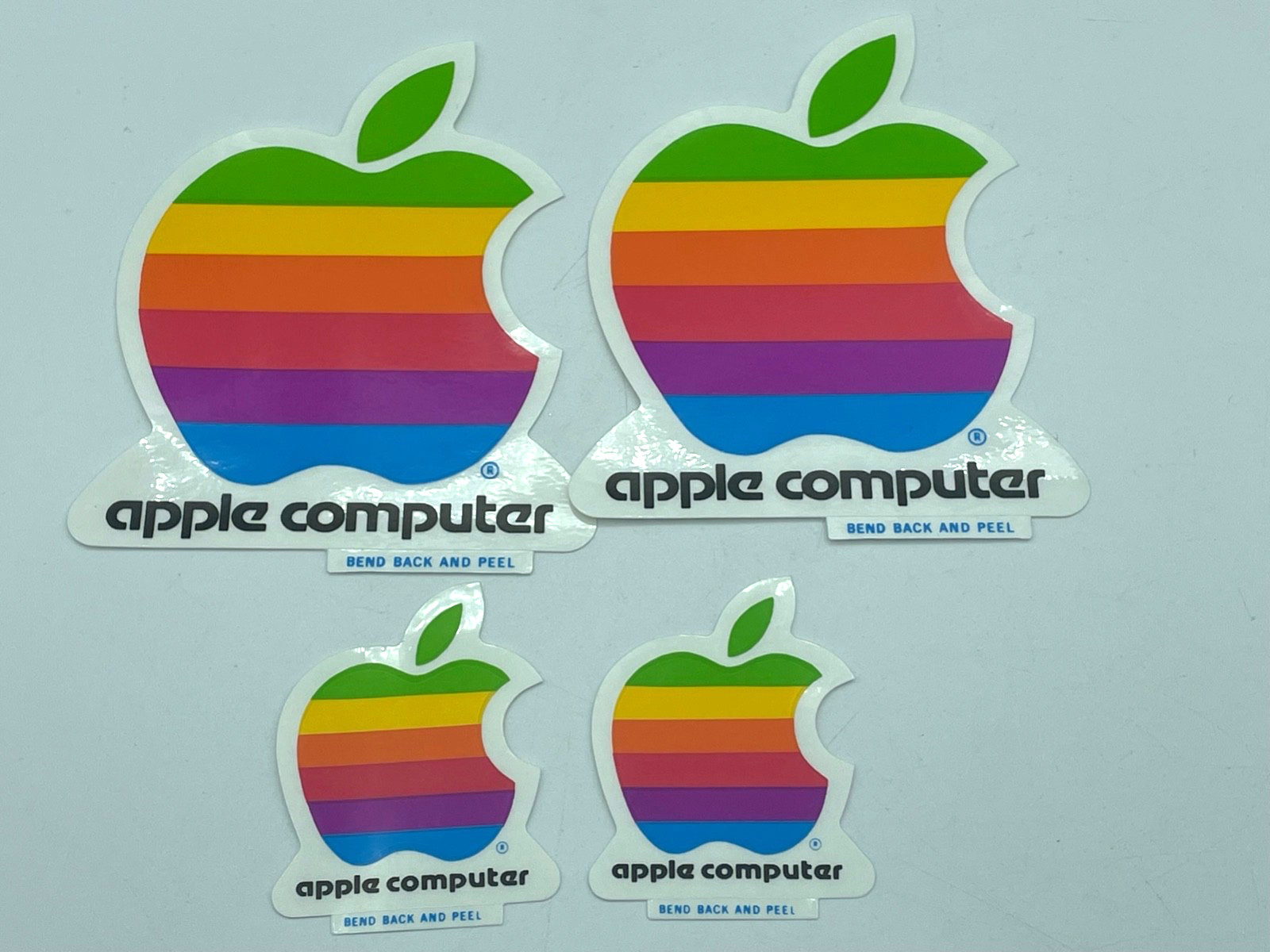Vtg Original Apple Macintosh Computer Logo stickers Rainbow Decal 4"-2" 80's lot