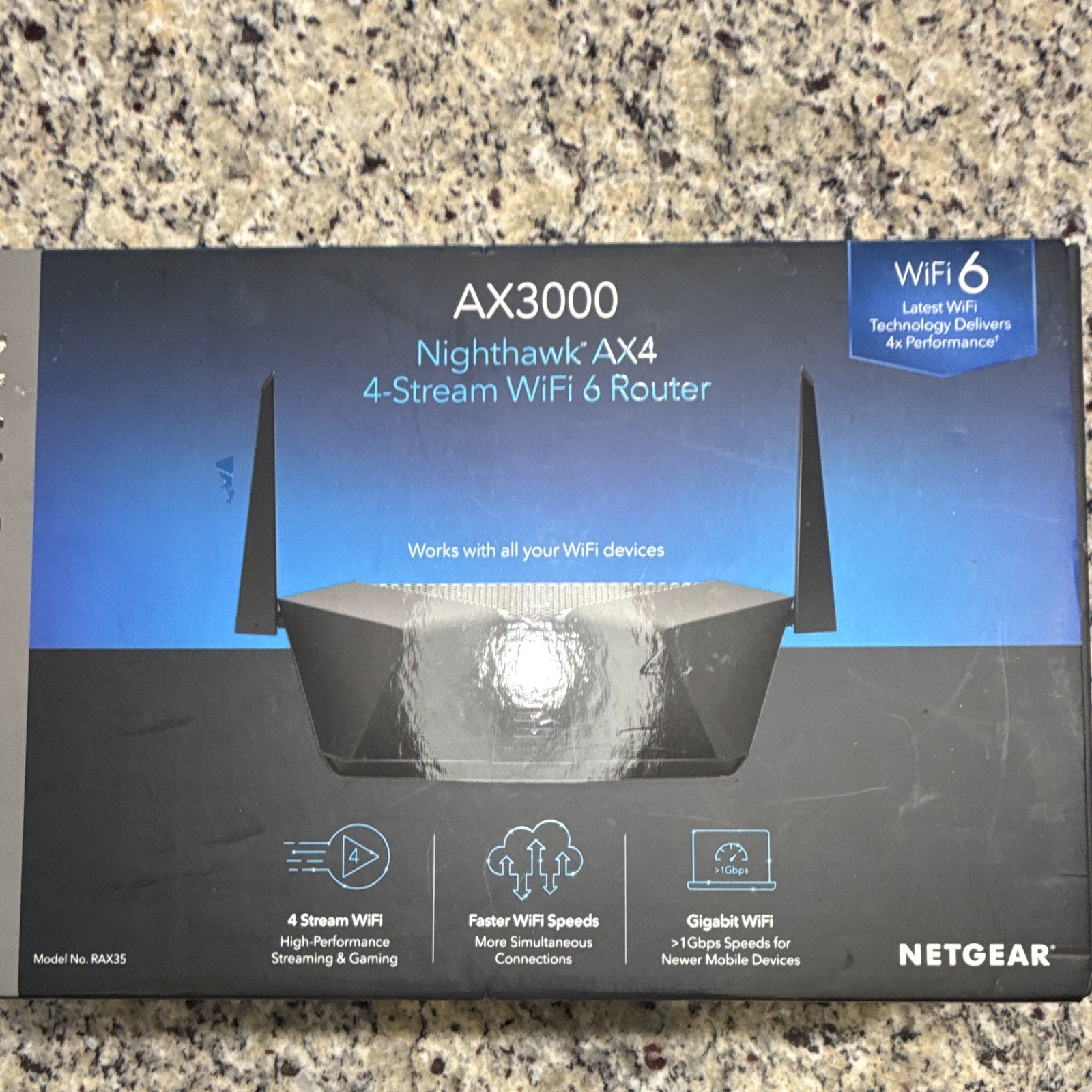 NETGEAR Nighthawk AX4 AX3000 WiFi 6 Dual-Band Router, 4-Port, RAX35