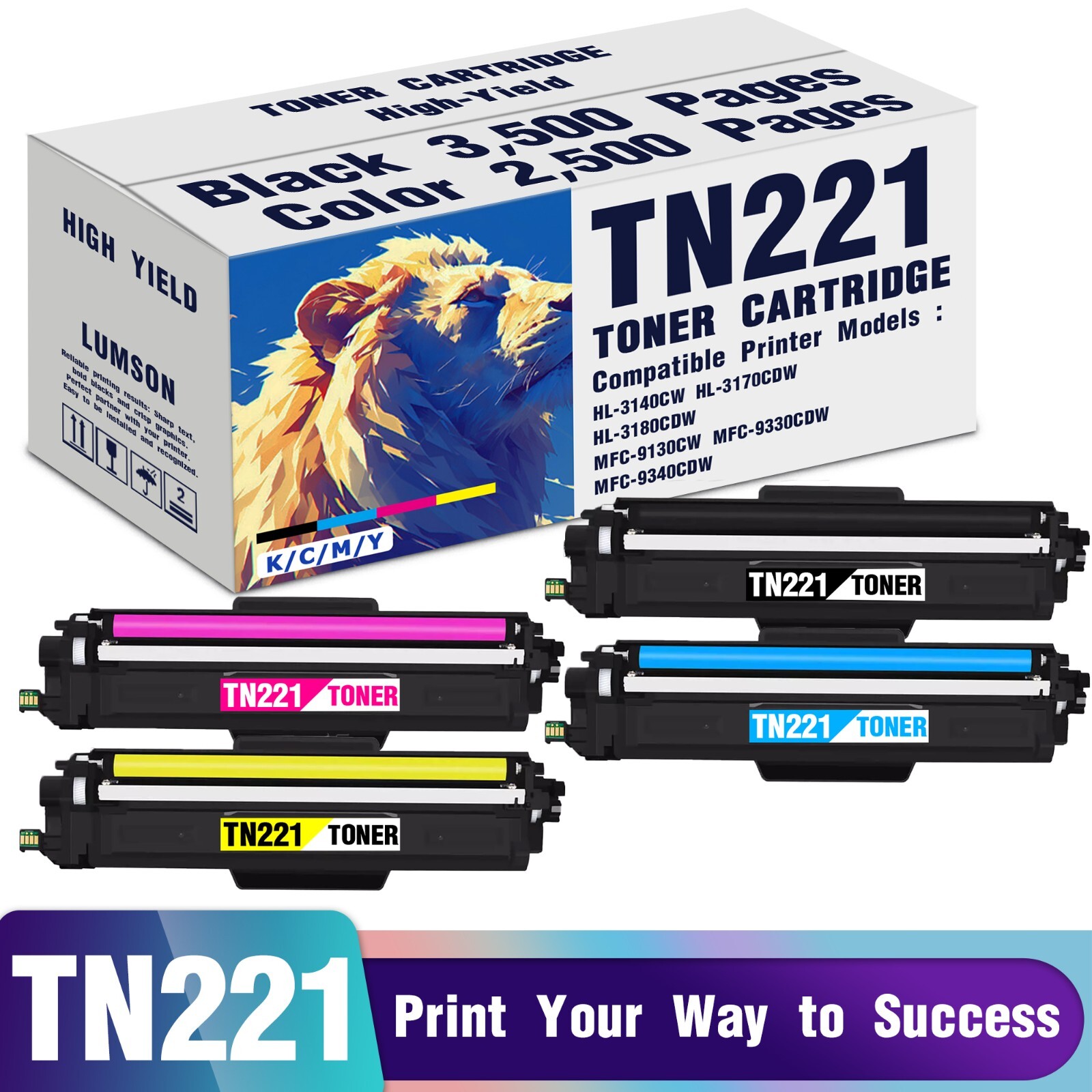TN221 TN225 Toner Cartridge Set for Brother TN 221 HL-3140CW HL-3180CDW (4 Pack)