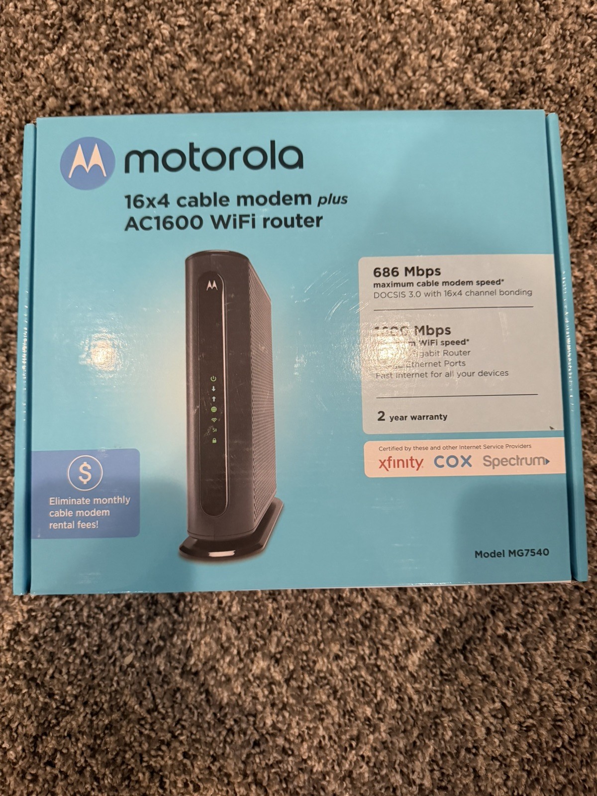 Motorola MG7540 DOCSIS 3.0 16x4 Cable Modem/AC1600 Dual-Band WiFi Router (READ)