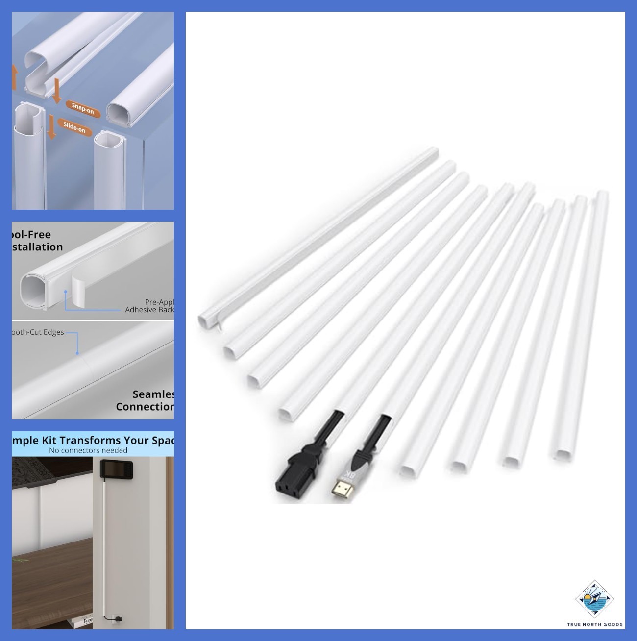 Cord Covers 142in White Cable Raceway 10 Pack Self-Adhesive Wiring Management