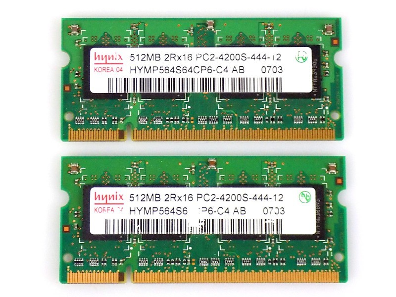 1GB (2x 512MB) Hynix HYMP564S64CP6-C4 AB DDR2-533Mhz PC2-4200S SO-DIMM RAM