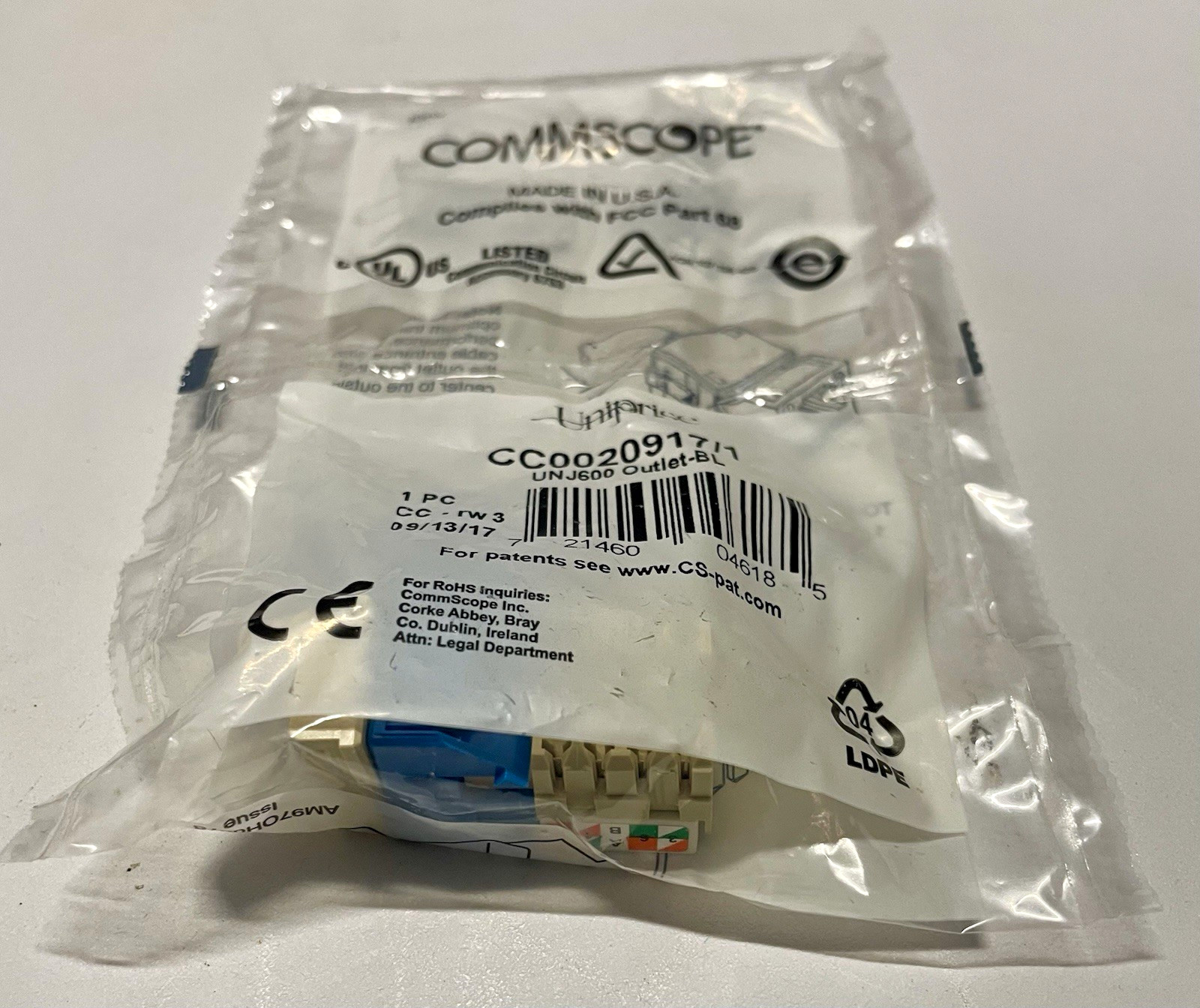 CommScope UNJ600-BL Blue RJ-45 Outlet UL Listed MPN CC0020917/1