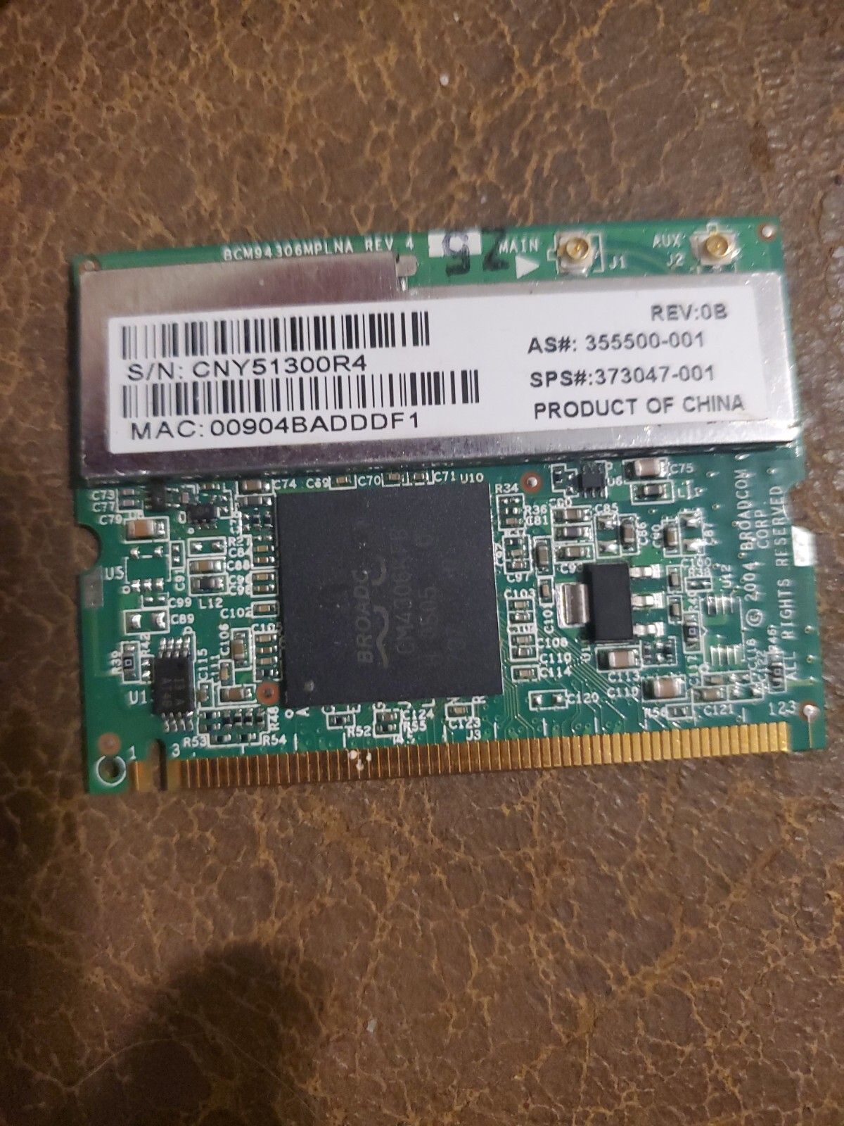 Wireless (Wi-Fi) Card, HP Broadcom 54g Max Performance 802.11g.