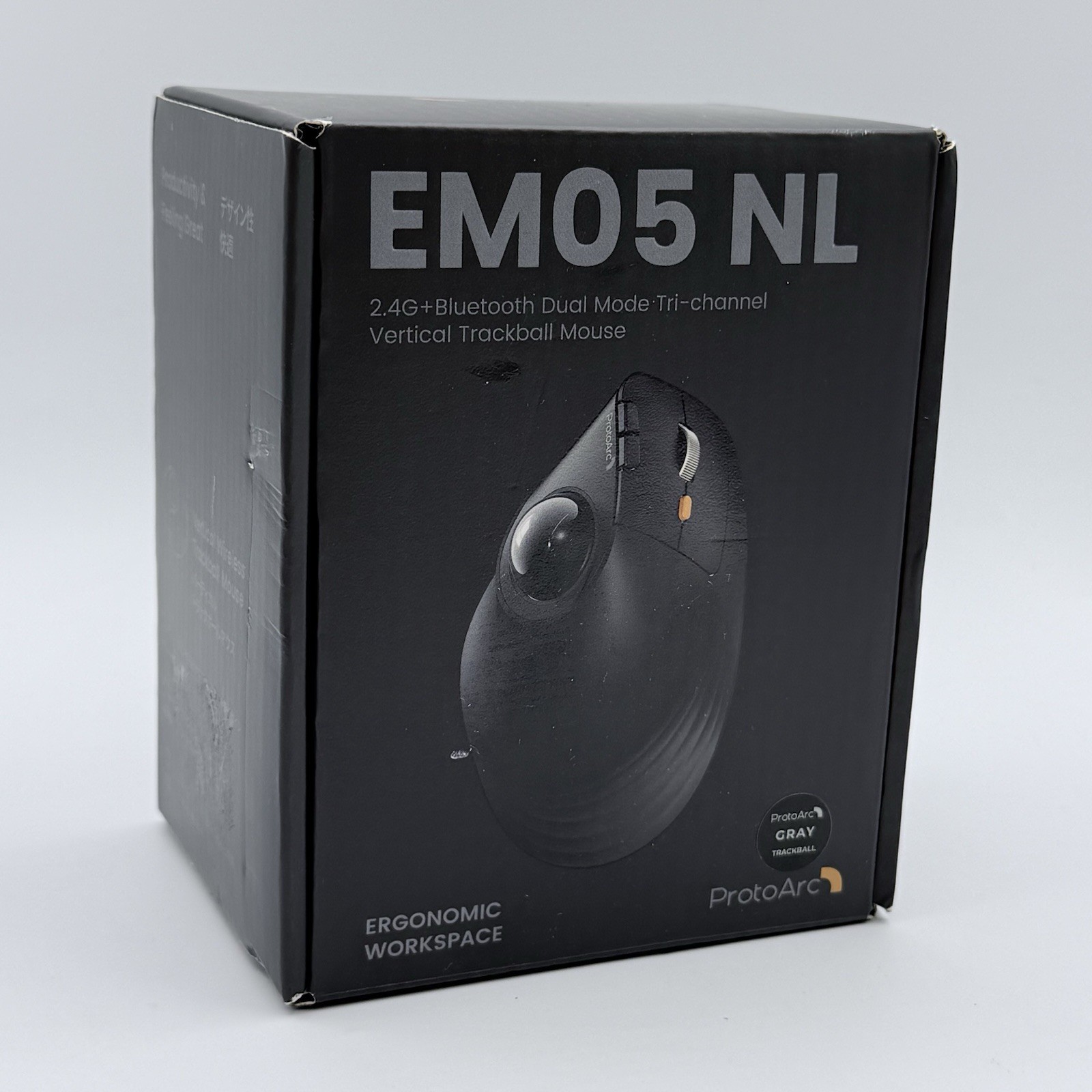 ProtoArc EM05 NL Vertical Ergonomic Wireless Trackball Mouse New Open Box