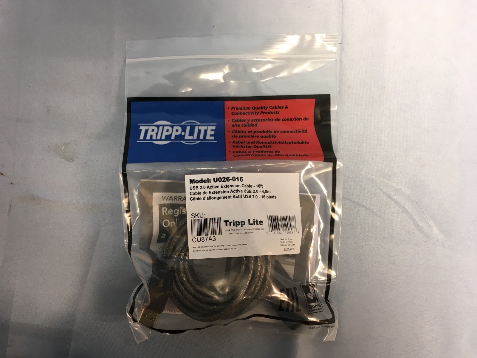 NEW Tripp-Lite U026-016 USB 2.0 Hi-Speed Active Extension Cable (A M/F), 16-ft.