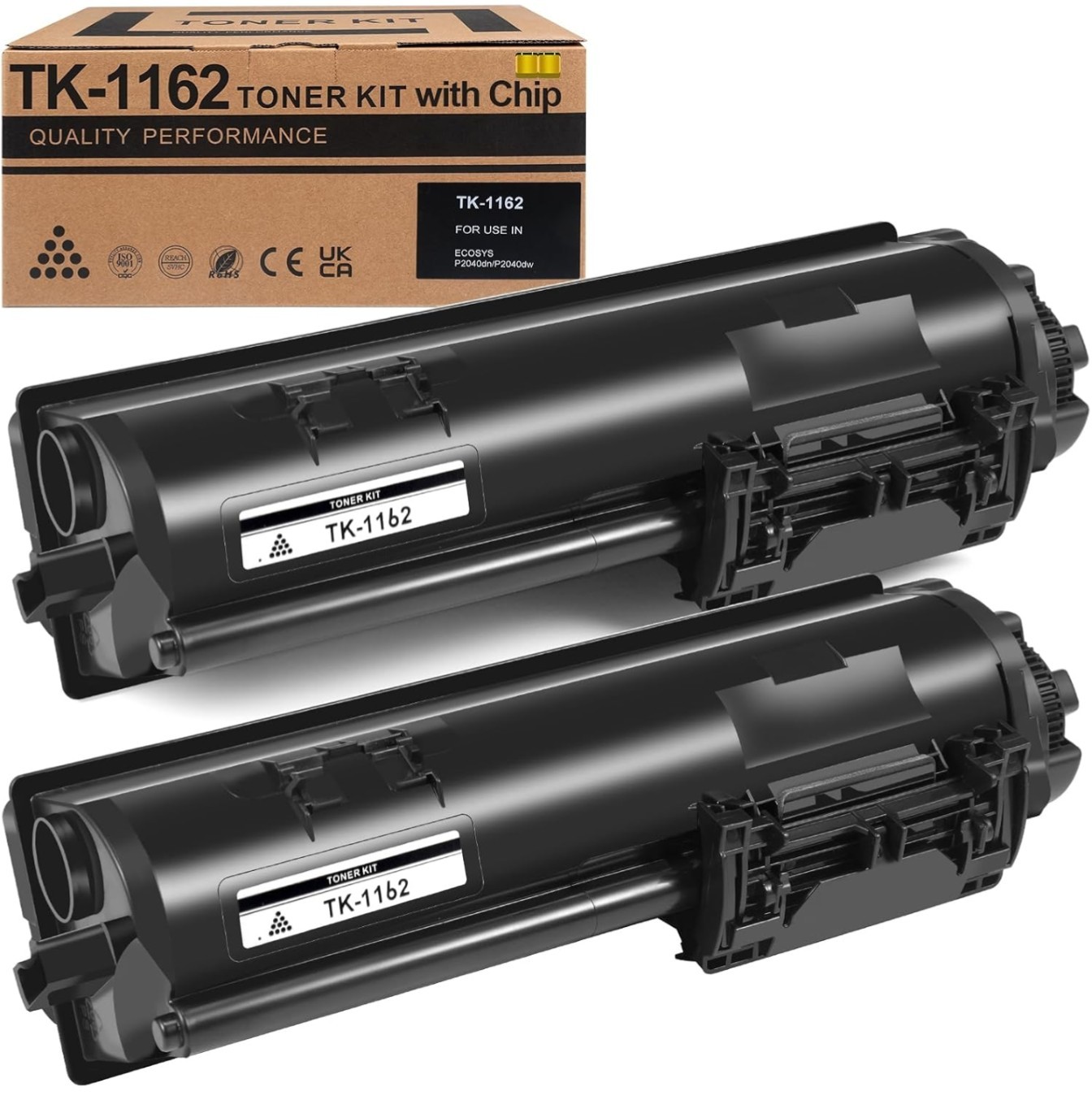2PK TK-1162 Black Toner Cartridge for Kyocera ECOSYS P2040dn P2040dw High Yield
