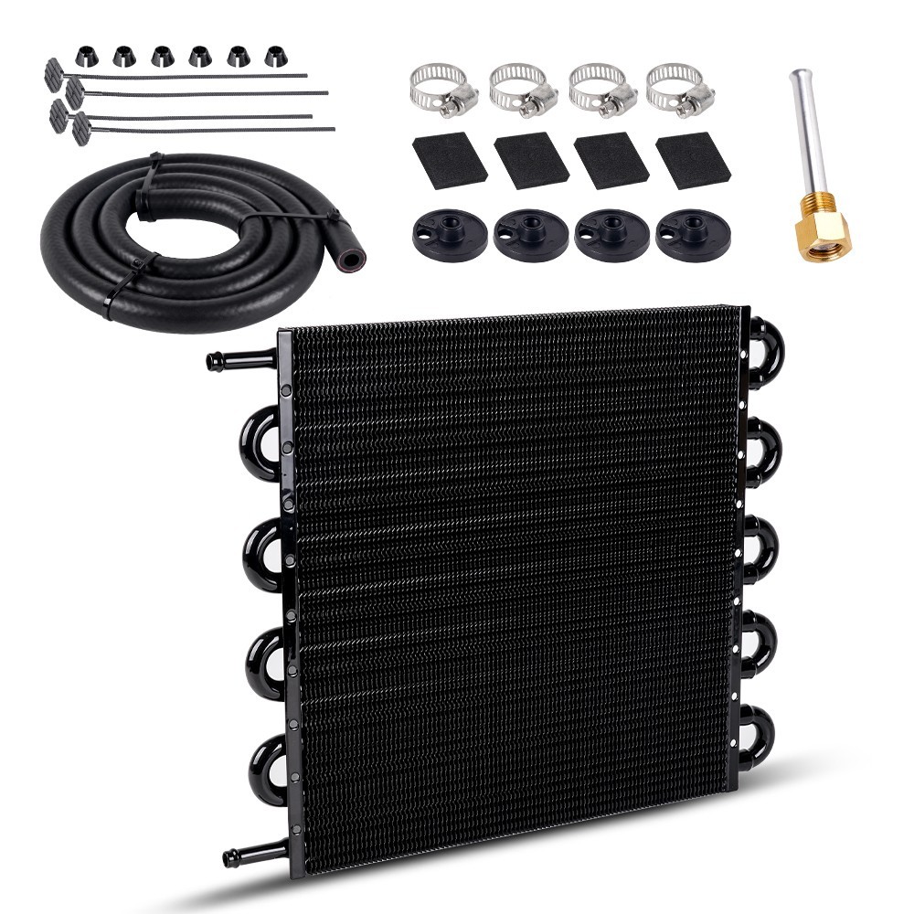 10 Pass Aluminum Remote 5/16" Engine Oil Cooler Radiator w/Hose Mounting Kit