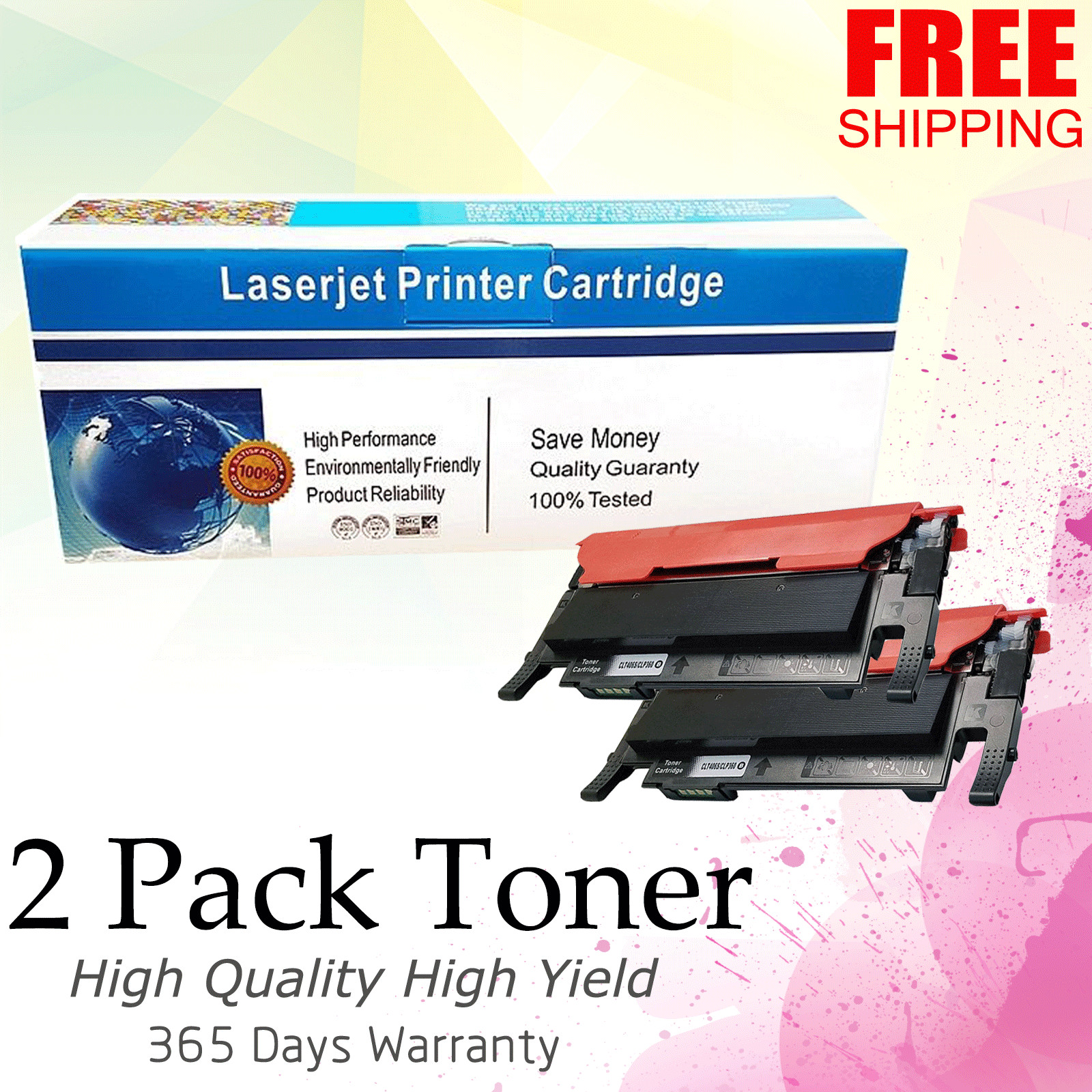 2pk CLT-K406S CLTK406S Black Toner For Samsung C410W C460FW CLP-365W CLX-3305FW