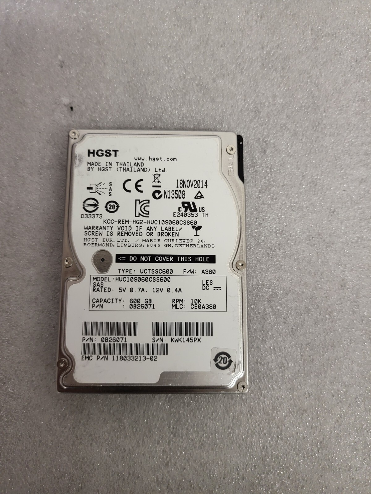PN:  0B2601 300GB HGST 2.5" SAS Server HDD 10K RPM HUC109030CSS600 TESTED USA