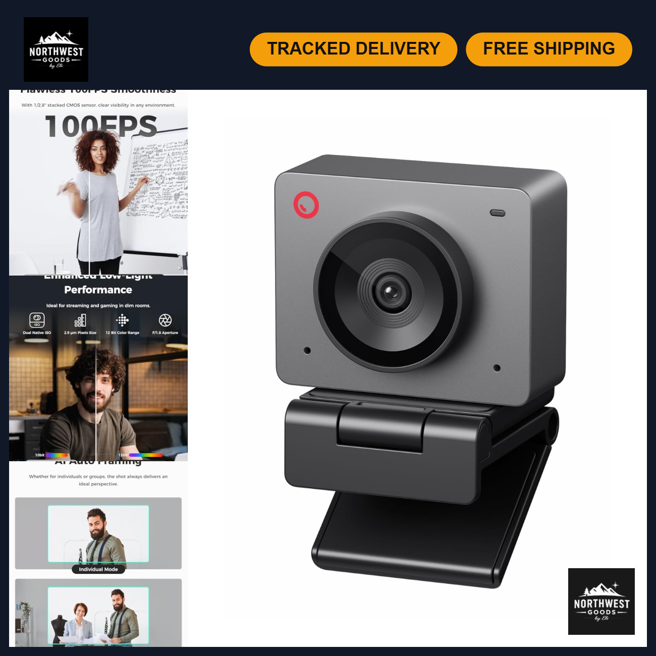 1080P 100FPS Webcam for PC, AI Framing, Live Streaming Camera, Video Conferencin