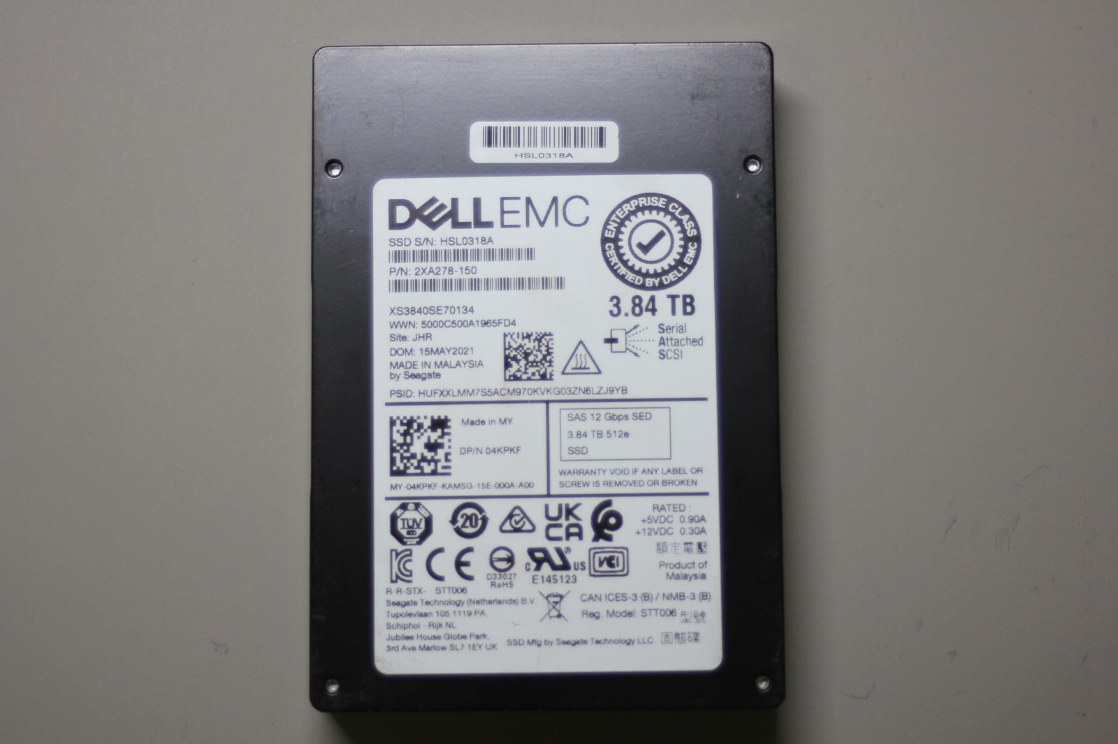 Dell EMC 3.84TB 2.5" SAS 12Gb/s SED SSD XS3840SE70134 DP/N 04KPKF