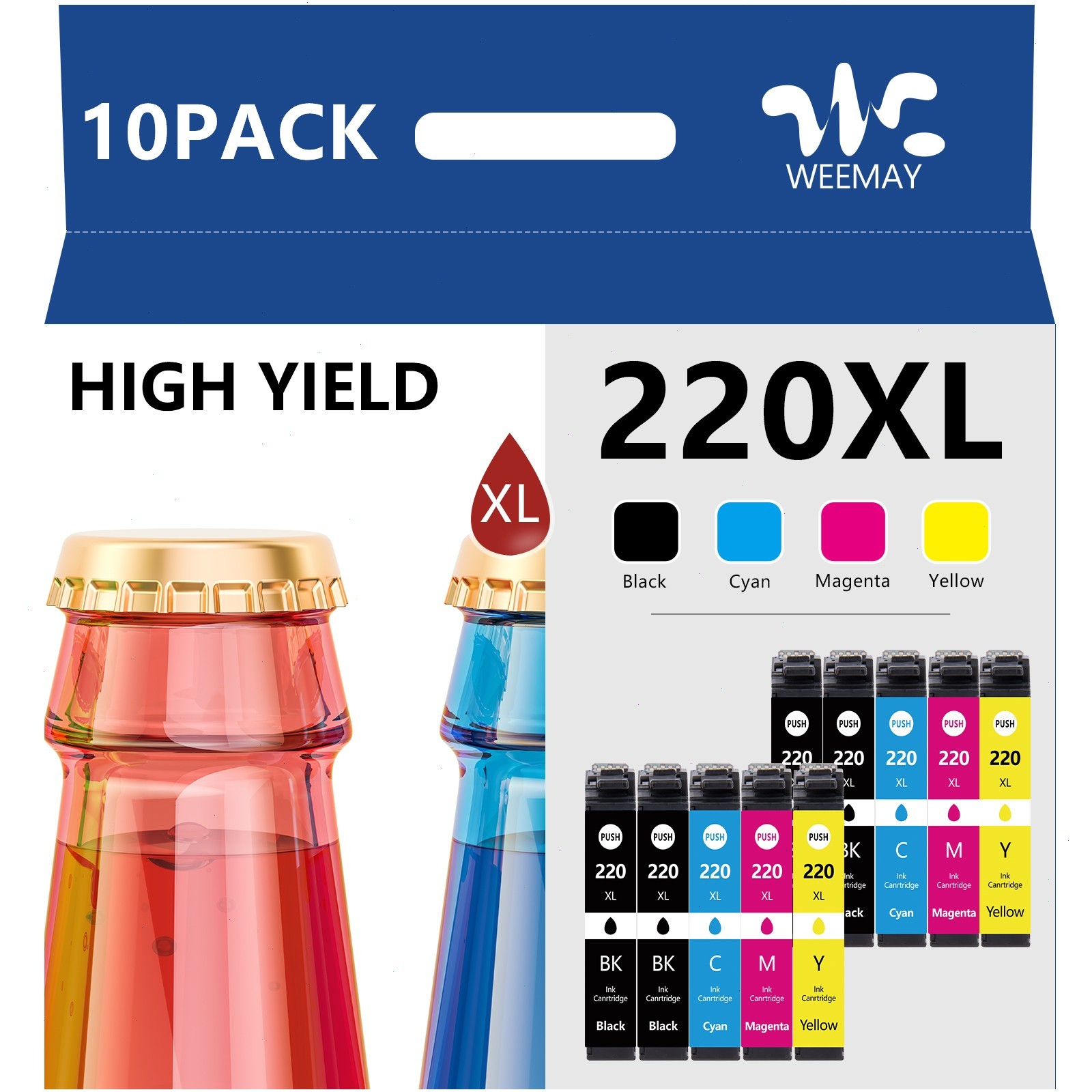 10PK 220XL Ink Cartridges For Epson XP-320 XP420 WF-2760 WF-2750 WF-2630 WF-2650