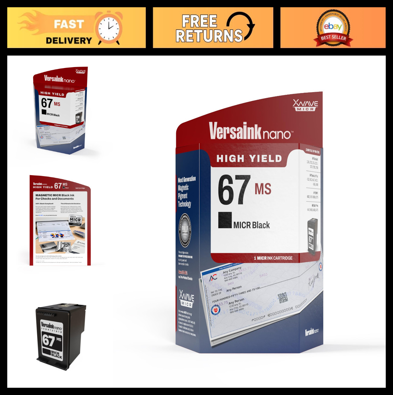 High-Quality HP 67 MS MICR Black Ink Cartridge for Check Printing - VersaInk Com