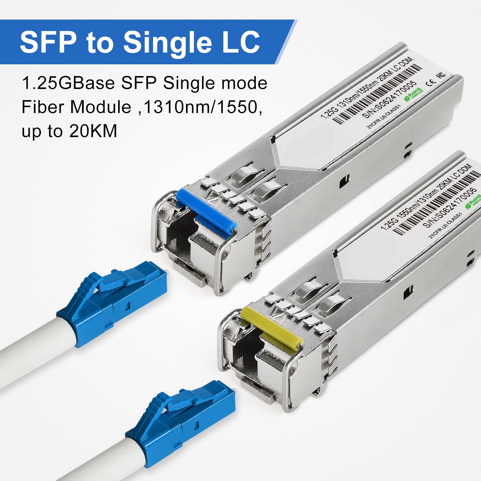 A Pair 1G/10G Bidi SFP Transceiver, For Cisco SFP-10G-BXU-I Simplex LC 20~40KM