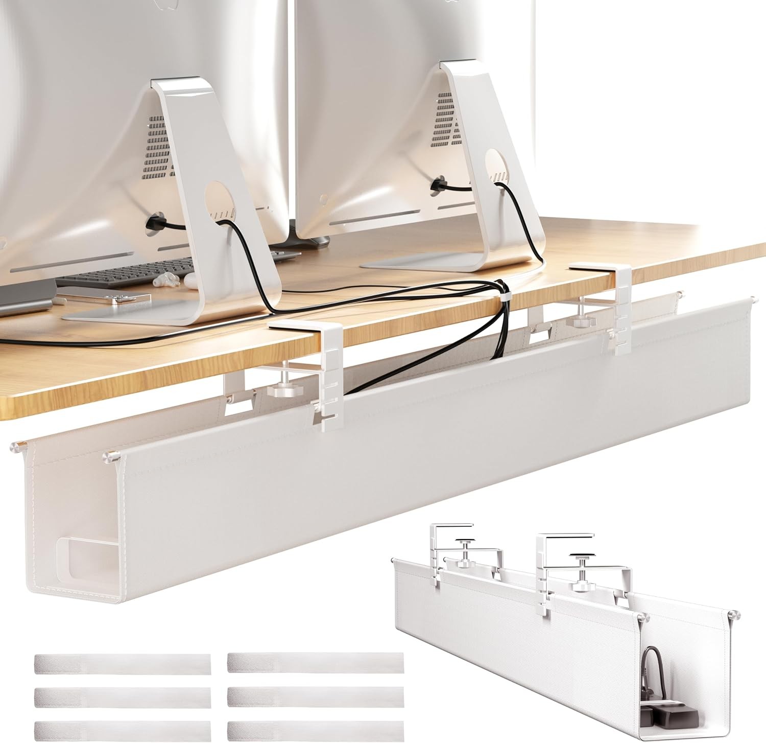 Under Desk Cable Management Tray, No Drill Fabric Cord Hider