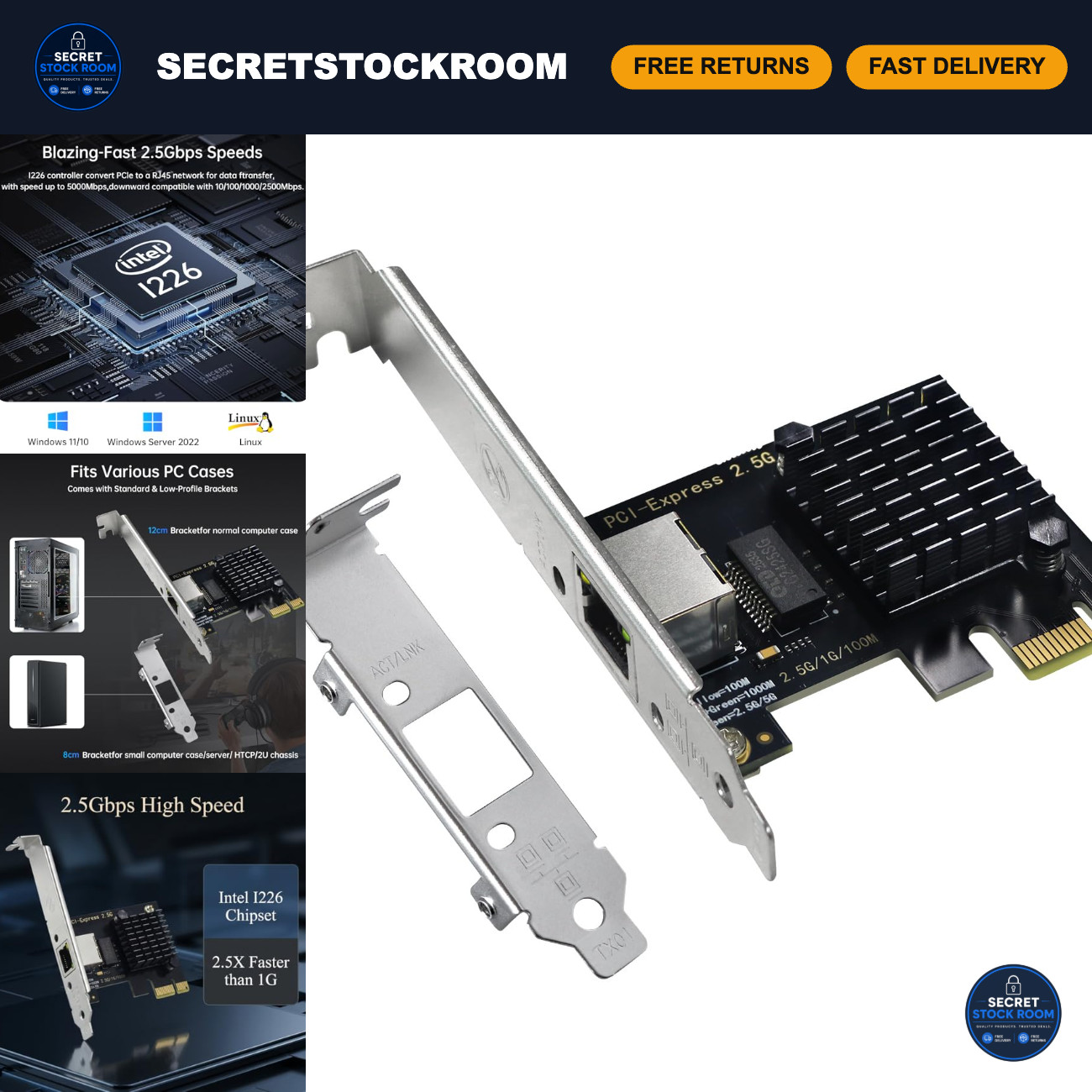 2.5Gb PCIe Network Card, Intel I226-V, 2500M/1000M/100M Ethernet Adapter, PCIe 3