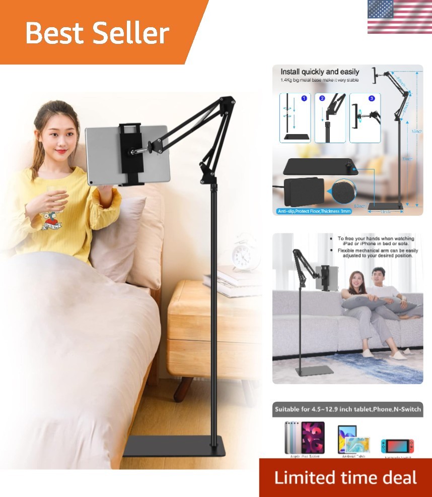 Tablet Floor Stand, Adjustable Universal 360-degree Rotatable Metal Tablet Ho...