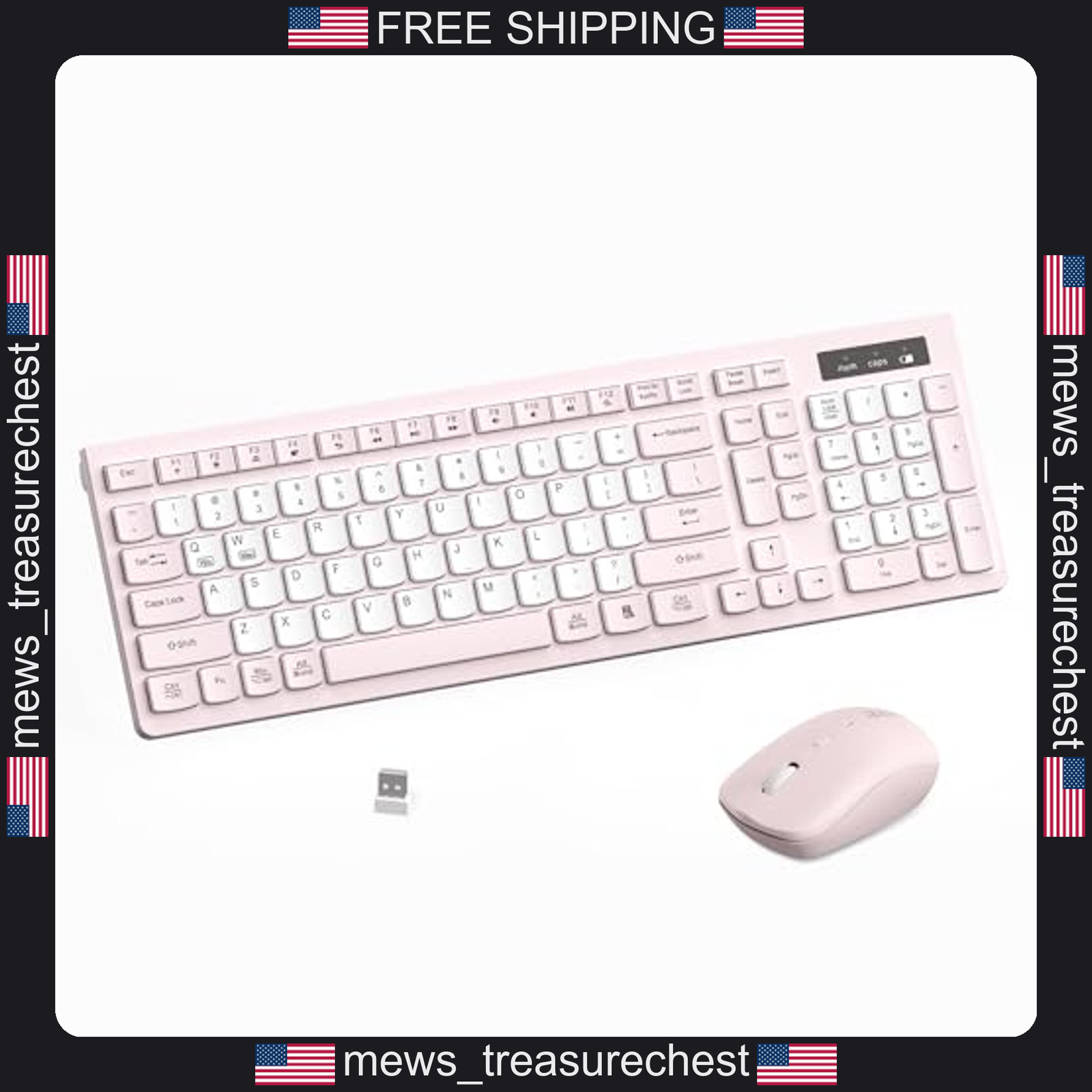 Wireless Keyboard and Mouse Combo Silent Full Size Office Home Pink