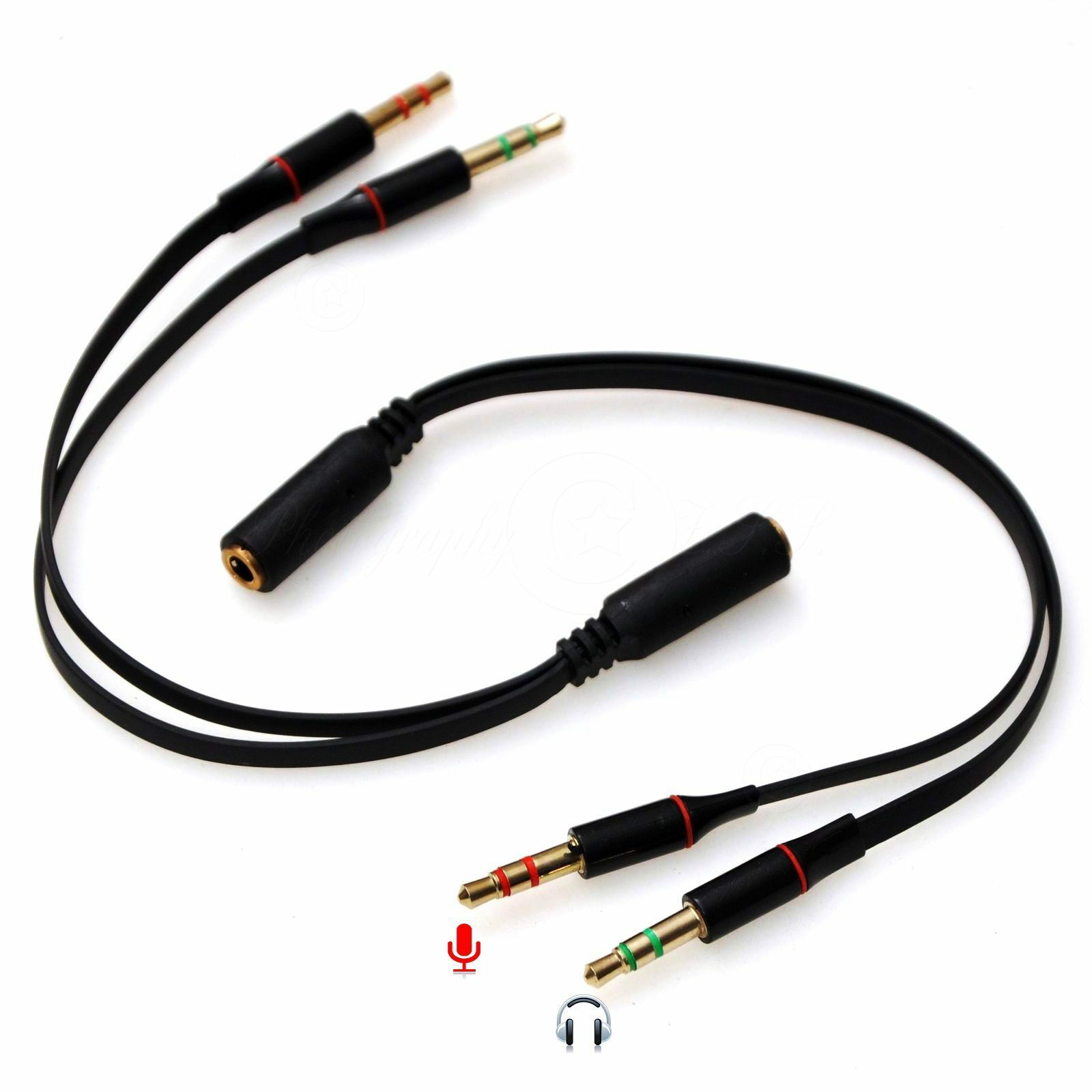 2x Mic/Headphone 3.5mm Plug 2To1 Jack Joiner Cable Combiner For Laptop Desktop