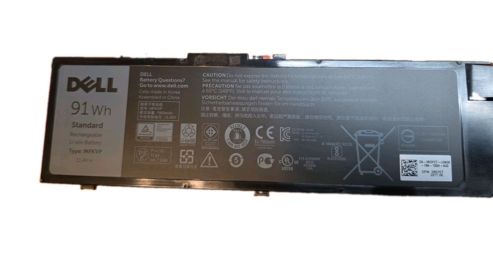 91Wh Battery MFKVP For Dell Precision 15 7510 7520 17 7710 7720 M7510 M7710