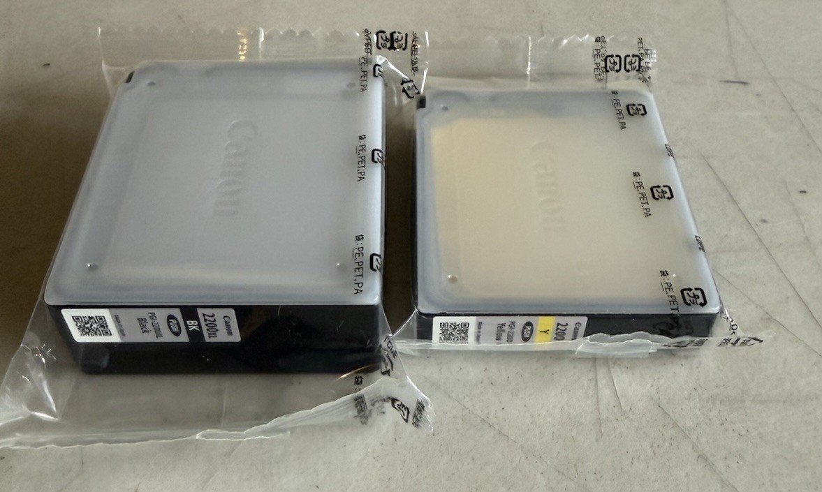 Genuine Canon PGI 2200XL Black & Standard PGI-2200 Yellow No Box, Sealed Plastic