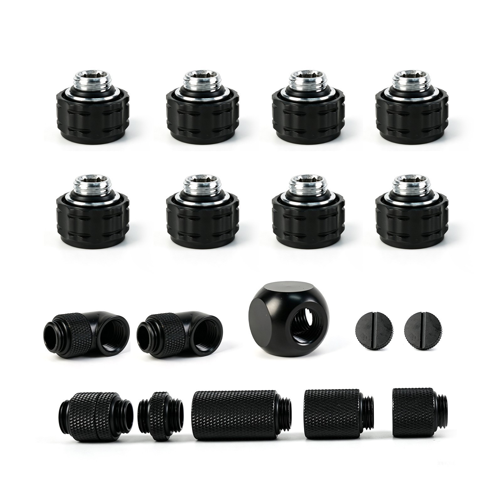 G1/4 14mm Hard Tube Compression Fitting Bundle 18PCS Black PC Water Cooling
