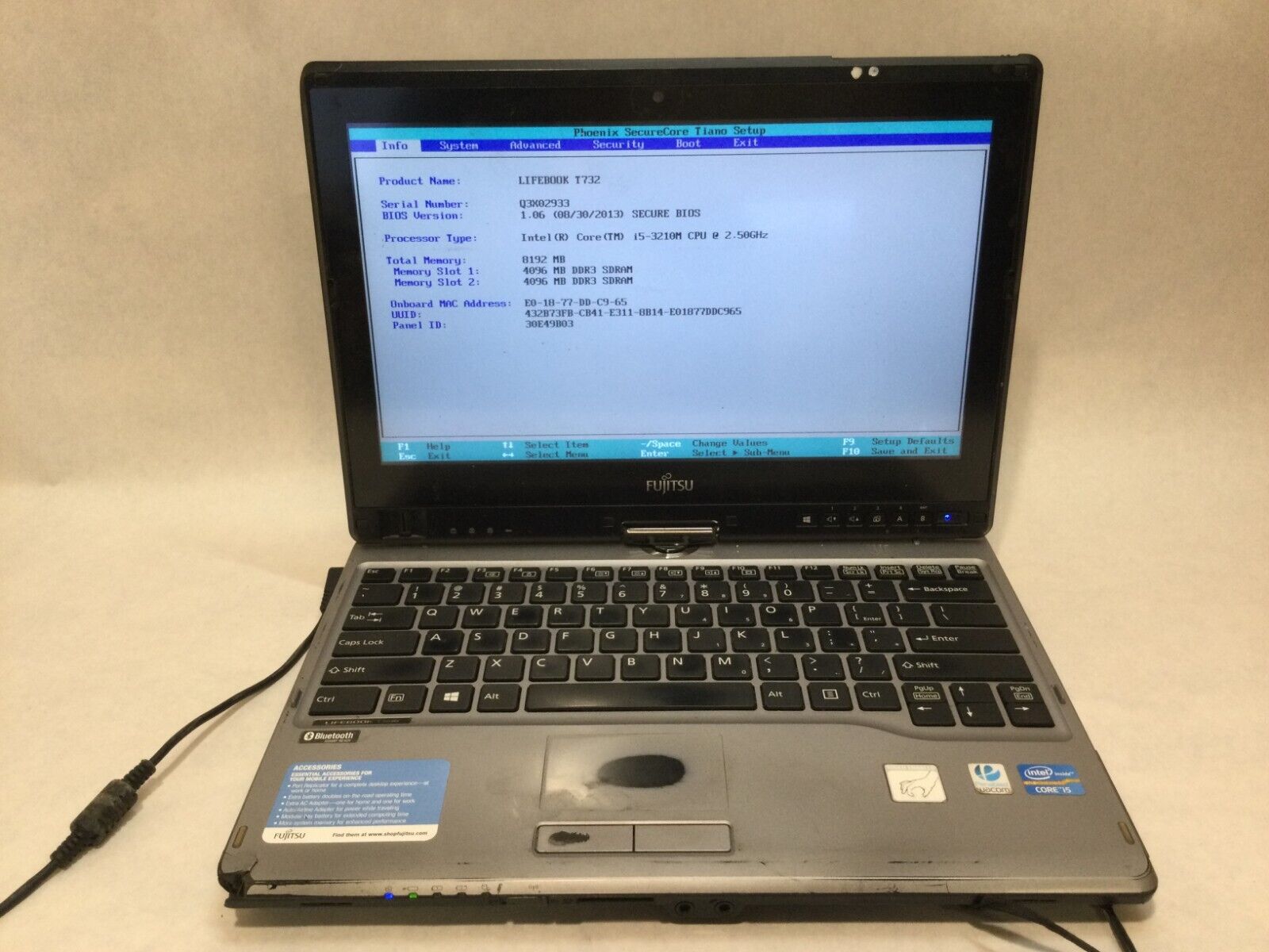 Fujitsu Lifebook T732 13.3” / Intel Core i5-3210M @ 2.50GHz / (MISSING PARTS)MR