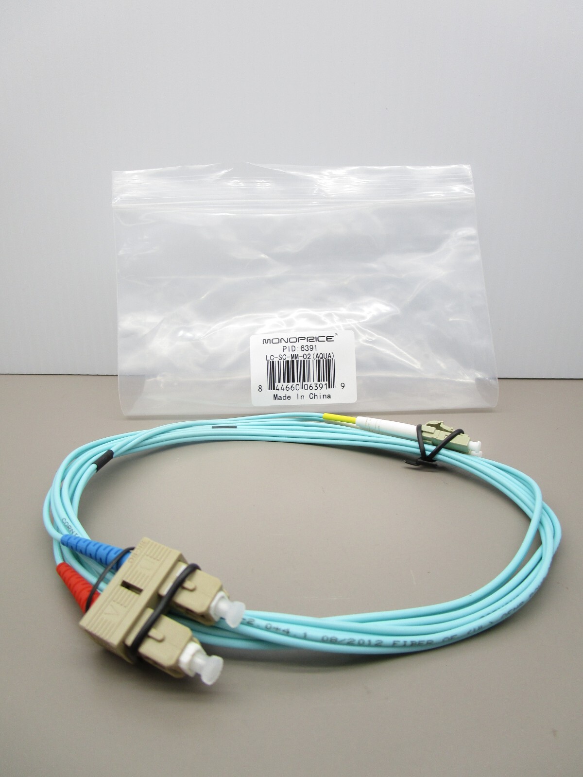 MONOPRICE  6391  Fiber Patch Cable  Duplex  LC to SC  MM  Aqua