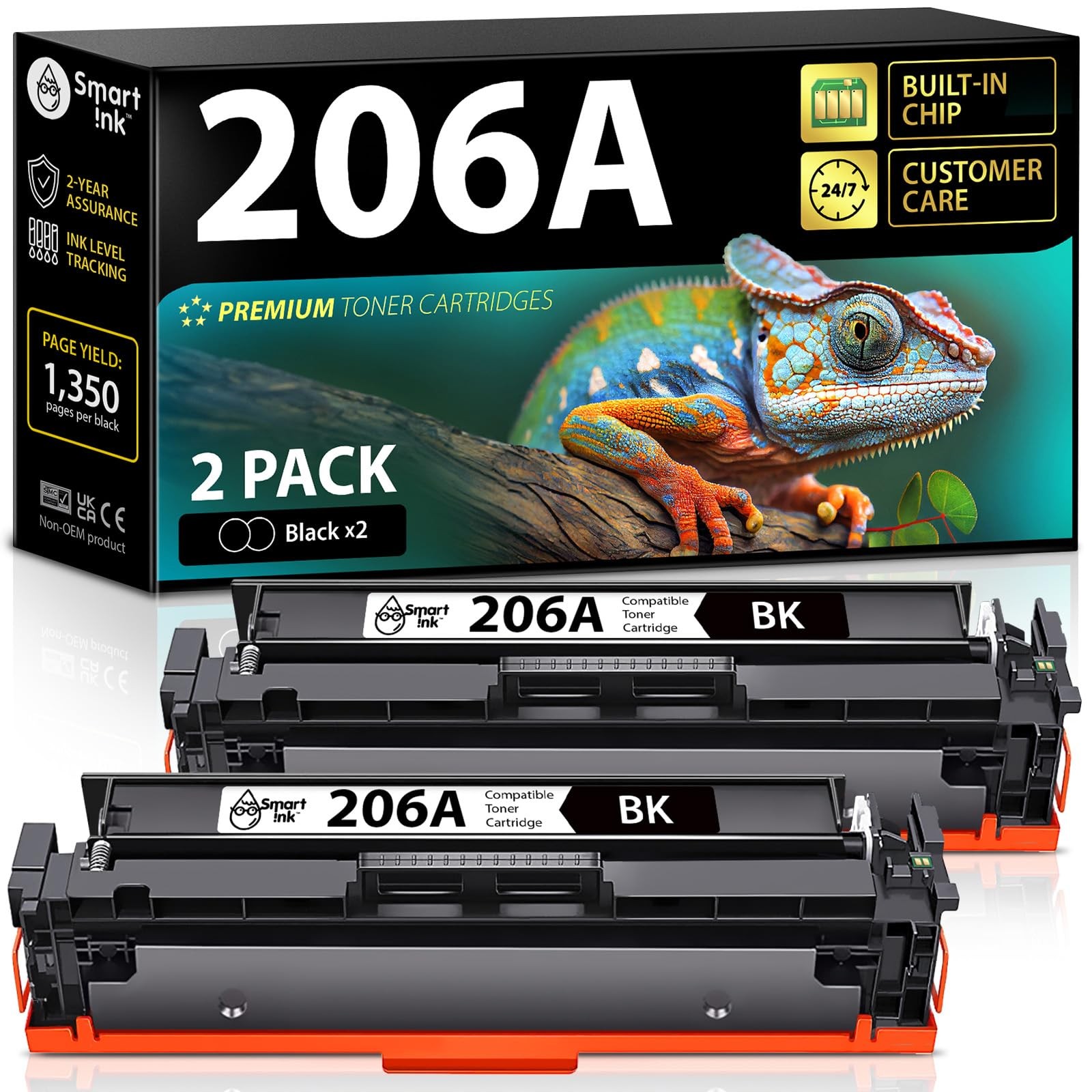 Smart Ink Compatible 206A Black Toner Cartridge 2 Pack Built-in CHIP 2p206A