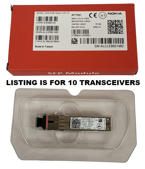 (10 QTY) NEW Nokia XGS-PON I-Temp 1270 TX SFP Transceiver Module 3FE46901AC