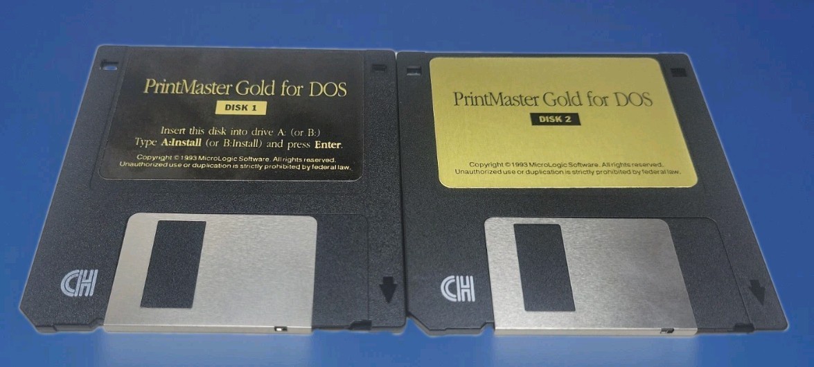 PRINTMASTER GOLD for DOS  PC COMPUTER SOFTWARE 3.5" disks (2) Untested 1993