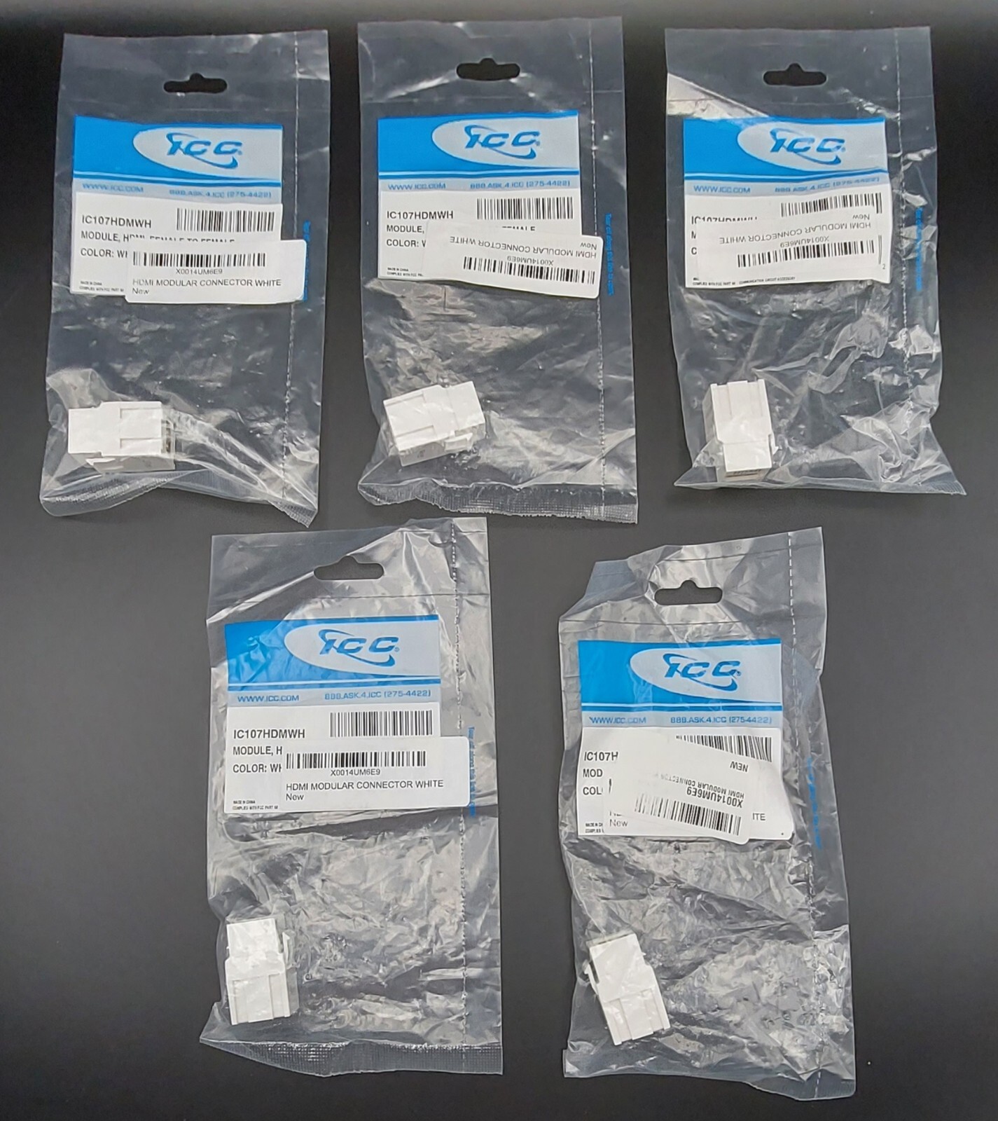 Lot Of 5 ICC IC107HDMWH Female To Female Module HDMI White NEW 