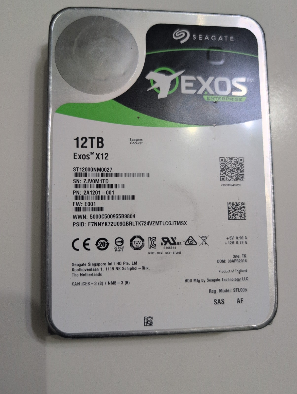Seagate ST12000NM0027 12TB Exos X12 Enterprise 3.5 SAS 512e 12Gbs Hard Drive