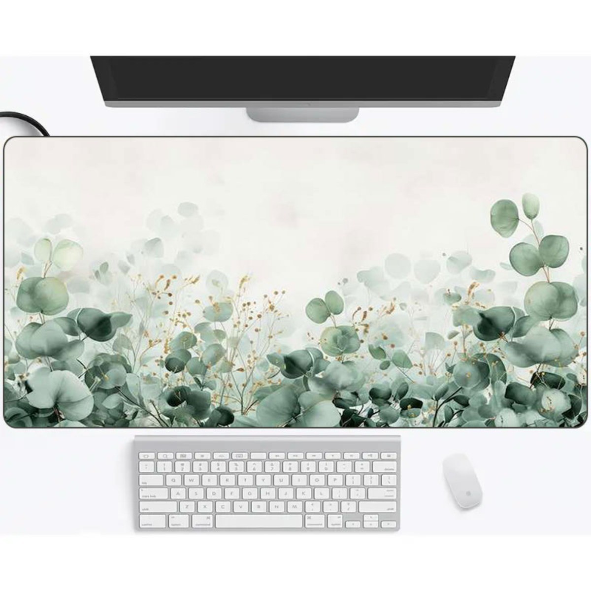 Light Green Eucalyptus Leaf Pattern with Golden AccentsOffice/Gaming Desk Mat √