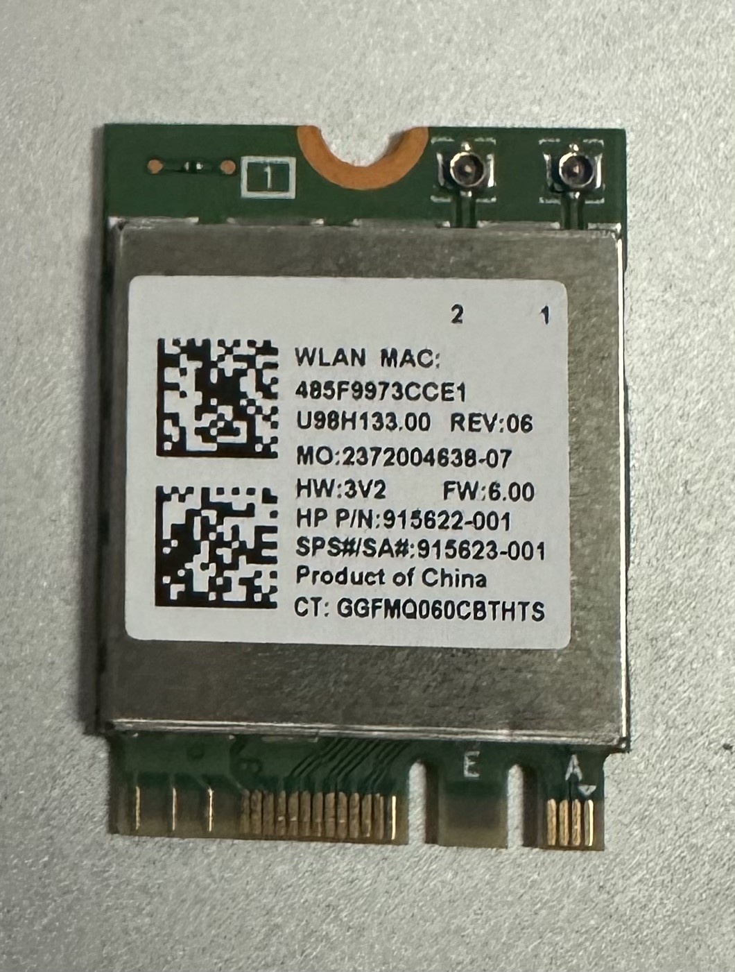 HP 915623-001 Realtek RTL8822BE 802.11AC Bluetooth Wifi Card U98H133 915622-001
