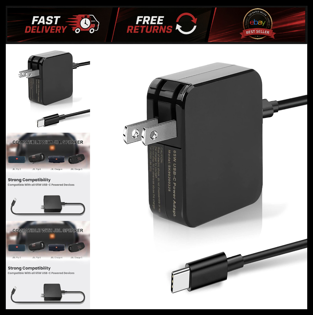 65W USB C Charger Compatible with JBL Extreme 3/4,Charge 4/5/6