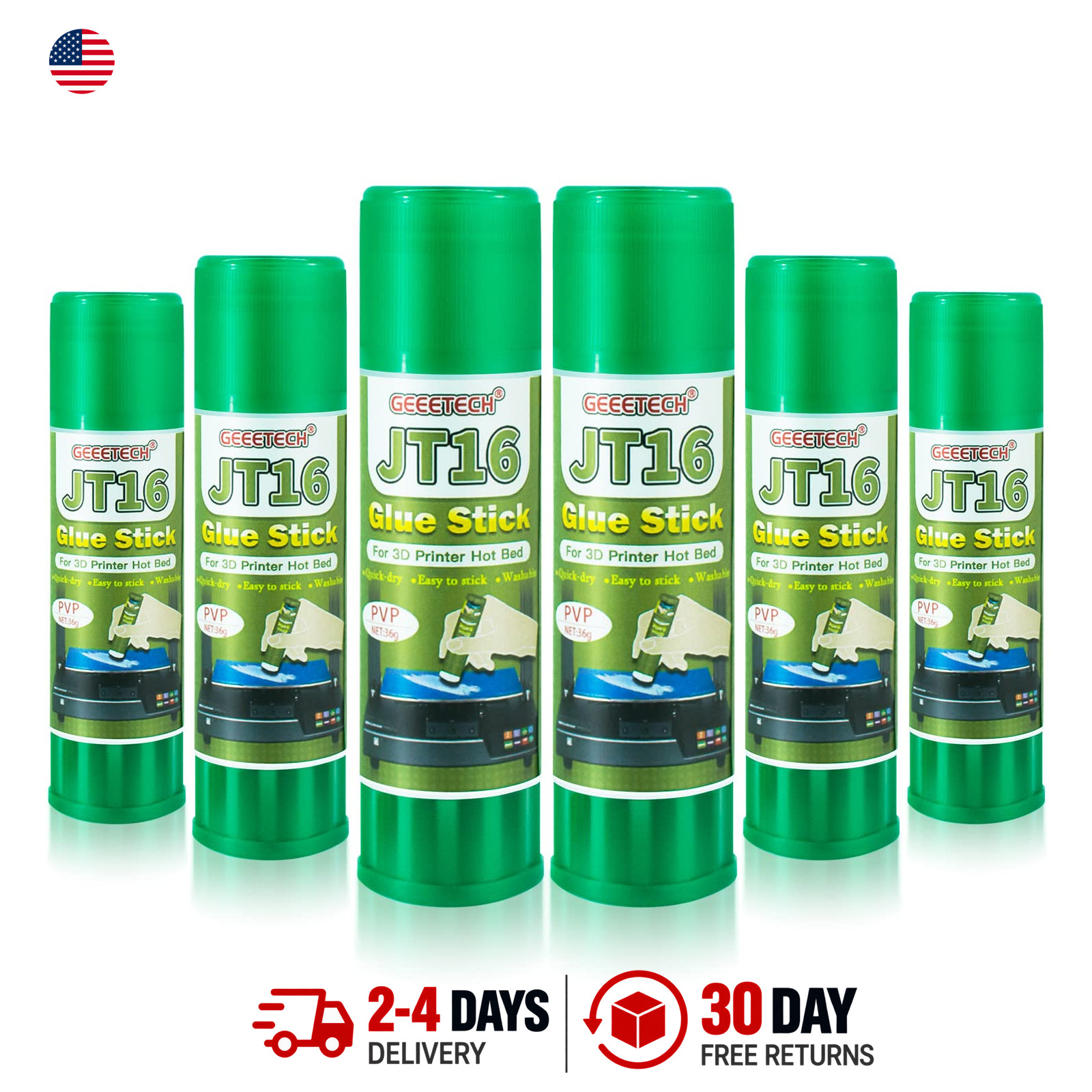 3D Printer Glue Stick 6 Pack, First Layer Adhesion Prevent Warping Heat Bed, PLA